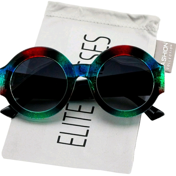 ROUND GLITTER COLORBLOCK 😎 SUNGLASSES - Picture 1 of 5